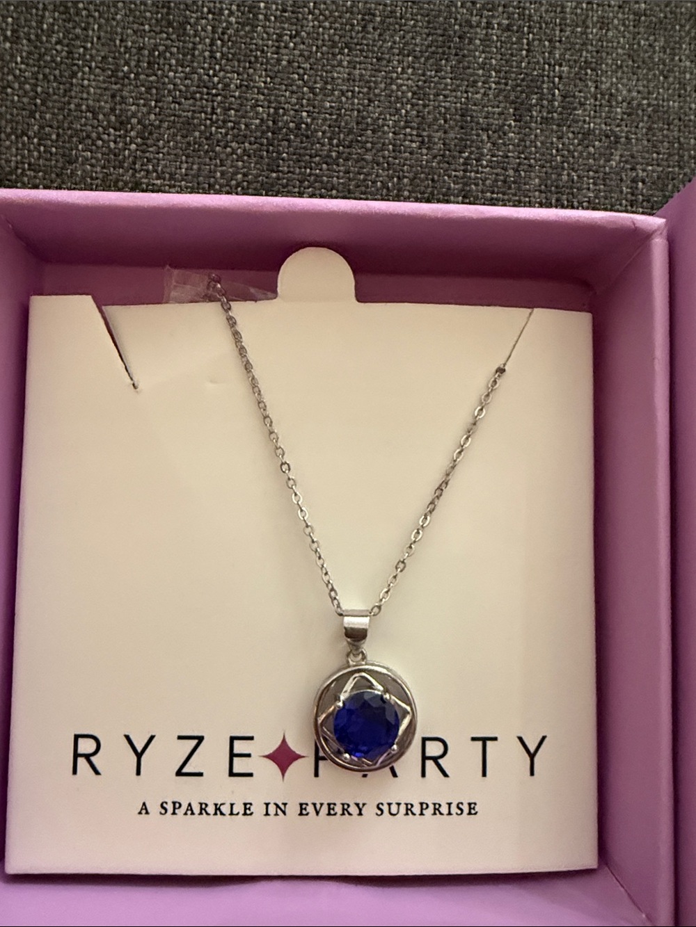Ryze Party.925 sterling Silver Necklace with Blue Pendant